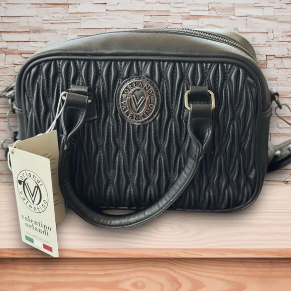 Valentino Orlandi V Logo NWT Crossbody Handbag Top Handle Black Italy Purse Bag - Picture 1 of 7